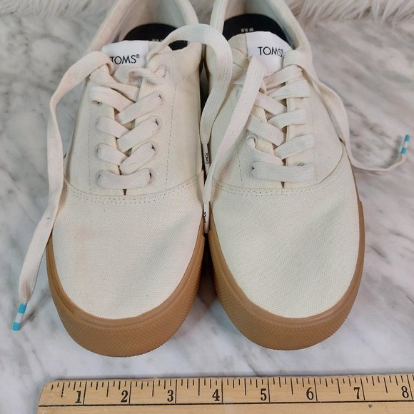 Toms Women's Cream Canvas Leopard Sole Trim Lace Up Running Shoes Sneaker Siz W9 - Picture 3 of 9